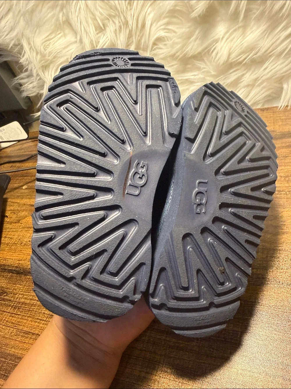 UGG Navy Blue Kids Suede Shearling Slippers